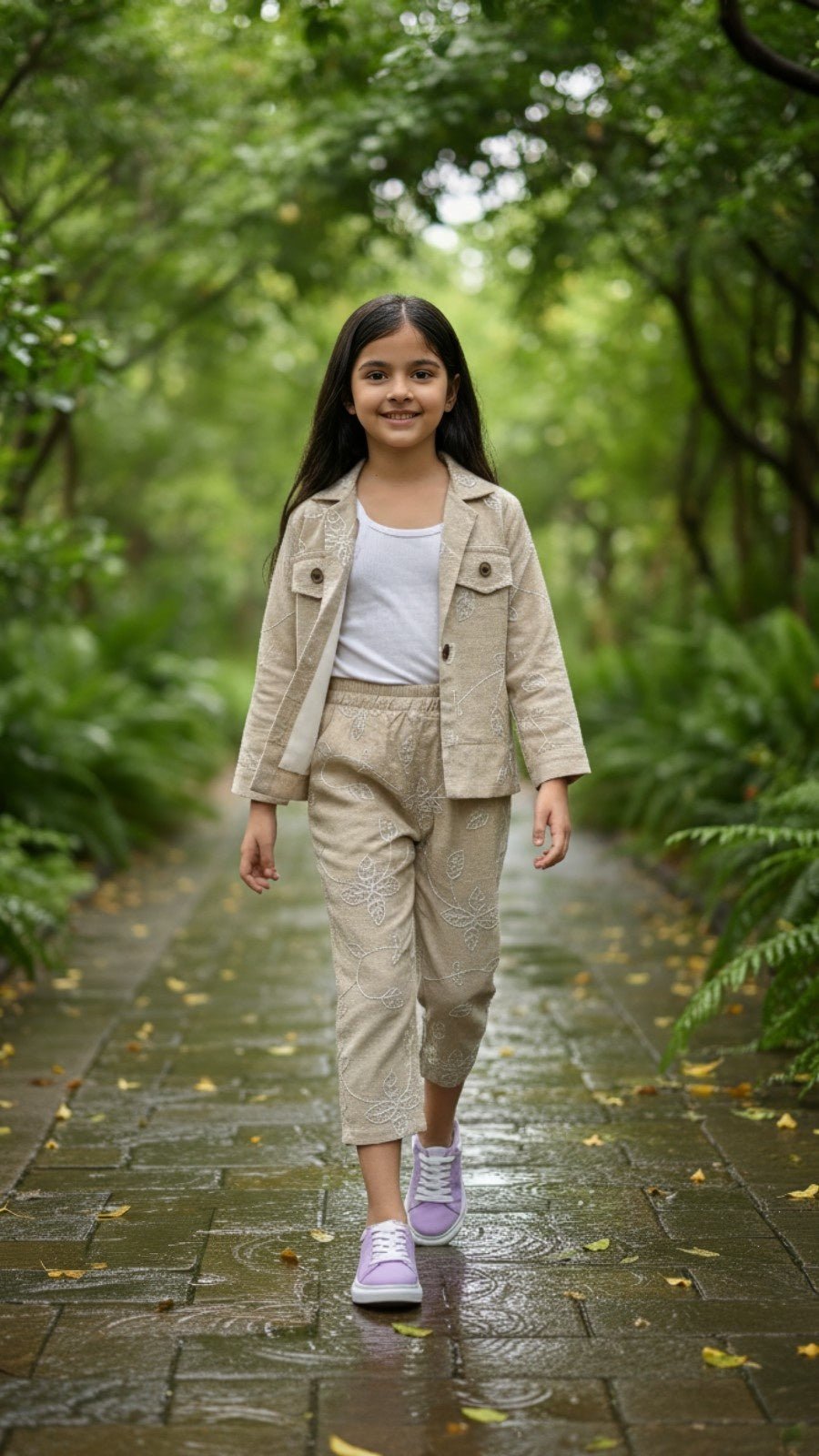 Casual Beige Shacket & Straight Pant Set for Girls | Little Luxe Styles - Little Luxe Styles | Premium Kidswear India