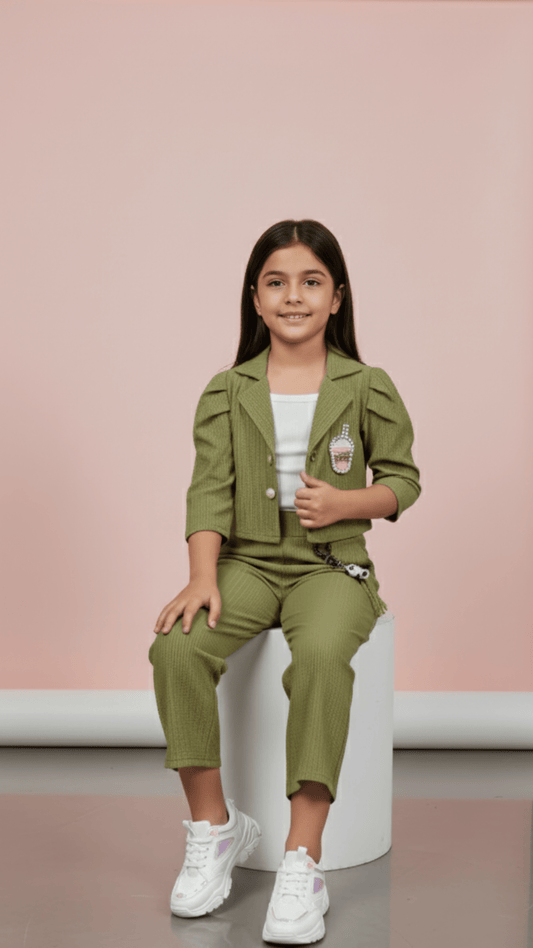 Cute Green Blazer & Straight Pant Set for Girls | Little Luxe Styles - Little Luxe Styles | Premium Kidswear India