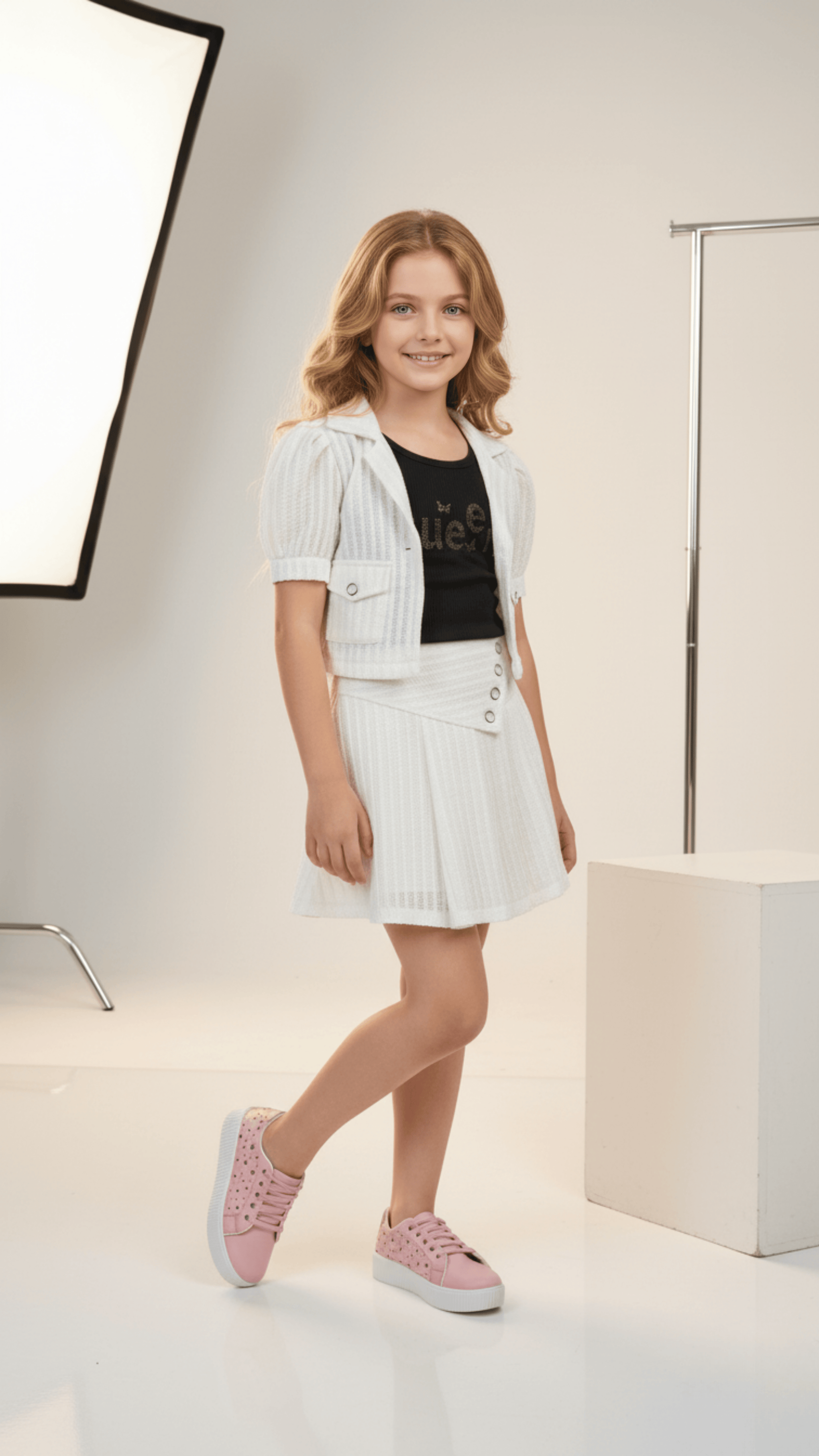 Adorable White Pleated Skirt & Bolero Jacket Set for Girls | Little Luxe Styles - Little Luxe Styles | Premium Kidswear India