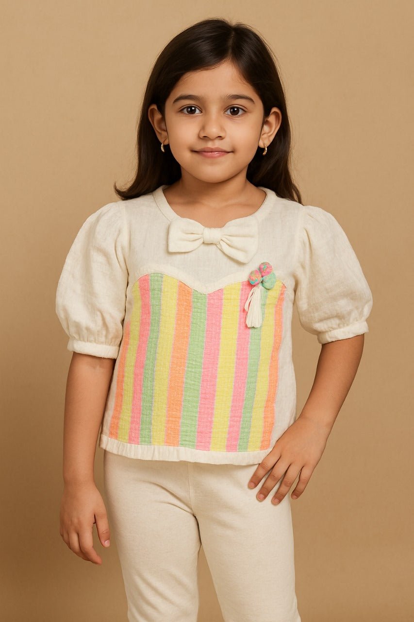 Kids Colorful Striped Cream Top | Little Luxe Styles - Little Luxe Styles | Premium Kidswear India