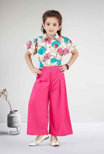 Kids Floral Shirt with Pink Palazzo Set | Little Luxe Styles - Little Luxe Styles | Premium Kidswear India