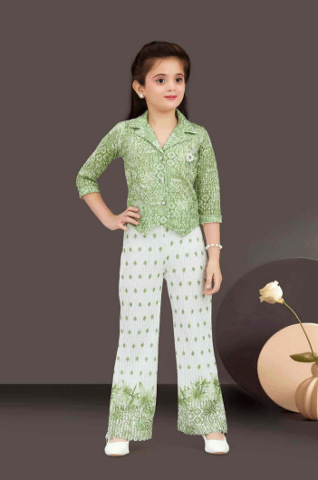 Kids Green Ethnic Top and Palazzo Set | Little Luxe Styles - Little Luxe Styles | Premium Kidswear India