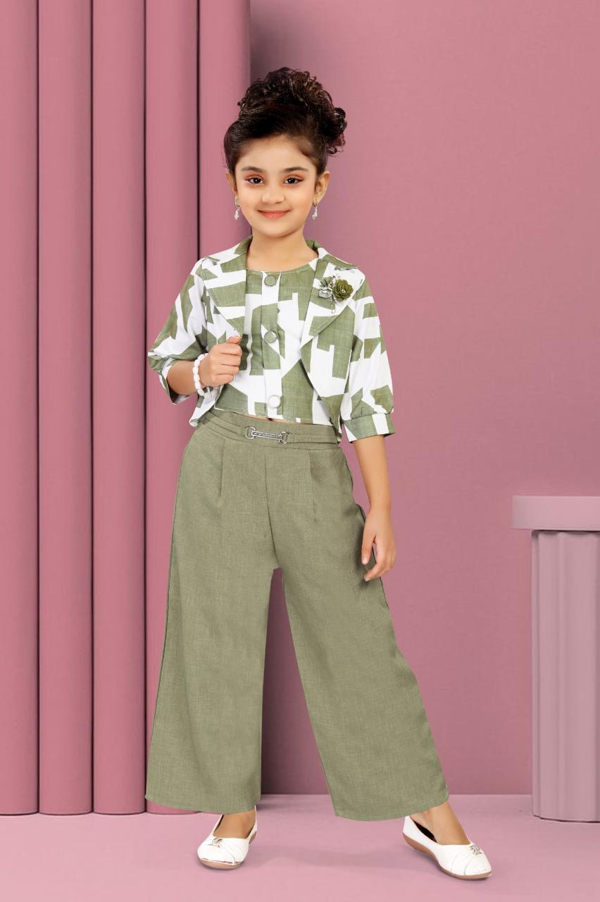 Kids Green Floral Jacket and Palazzo Set | Little Luxe Styles - Little Luxe Styles | Premium Kidswear India