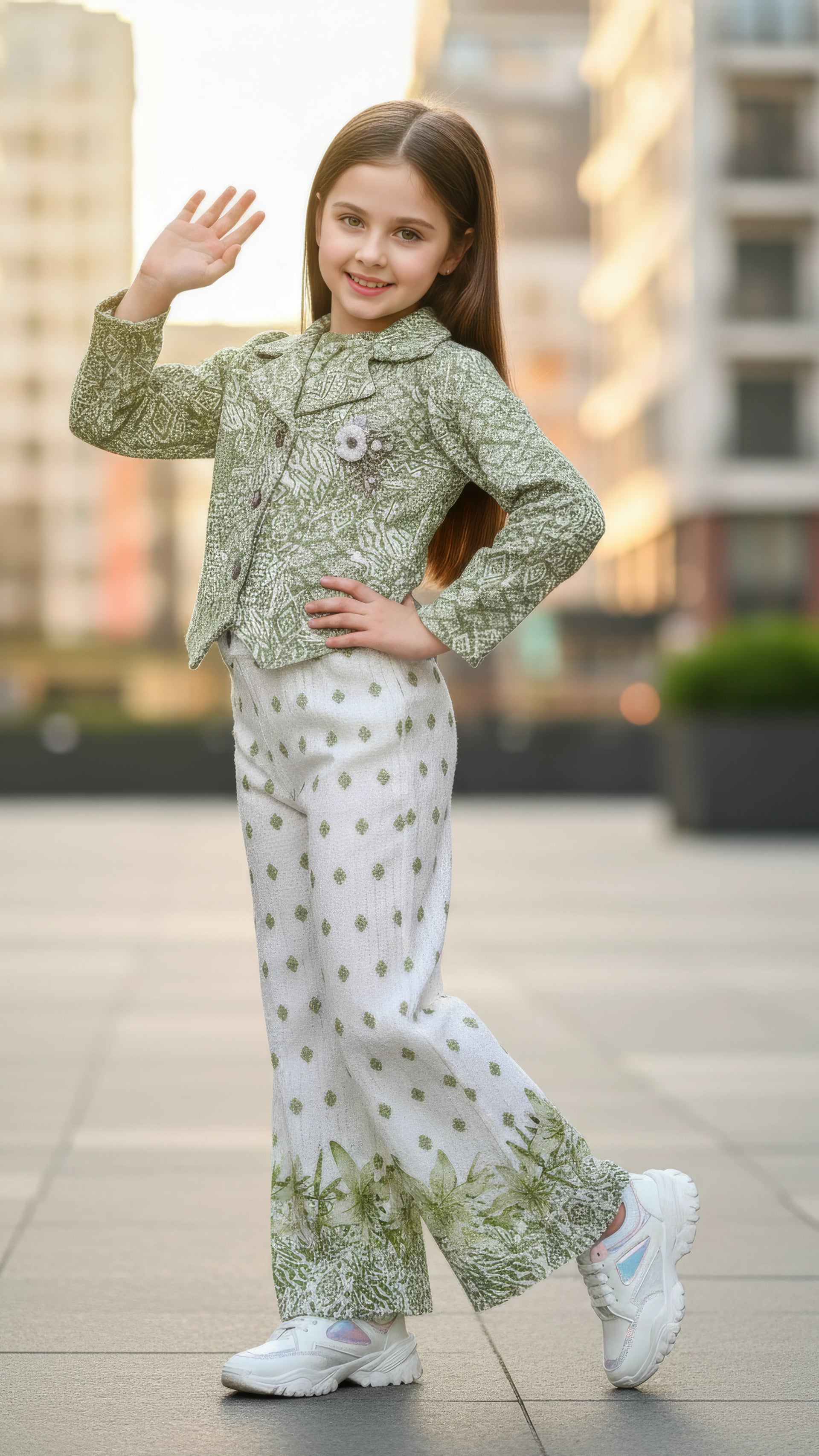 Kids Green Ethnic Top and Palazzo Set | Little Luxe Styles - Little Luxe Styles | Premium Kidswear India