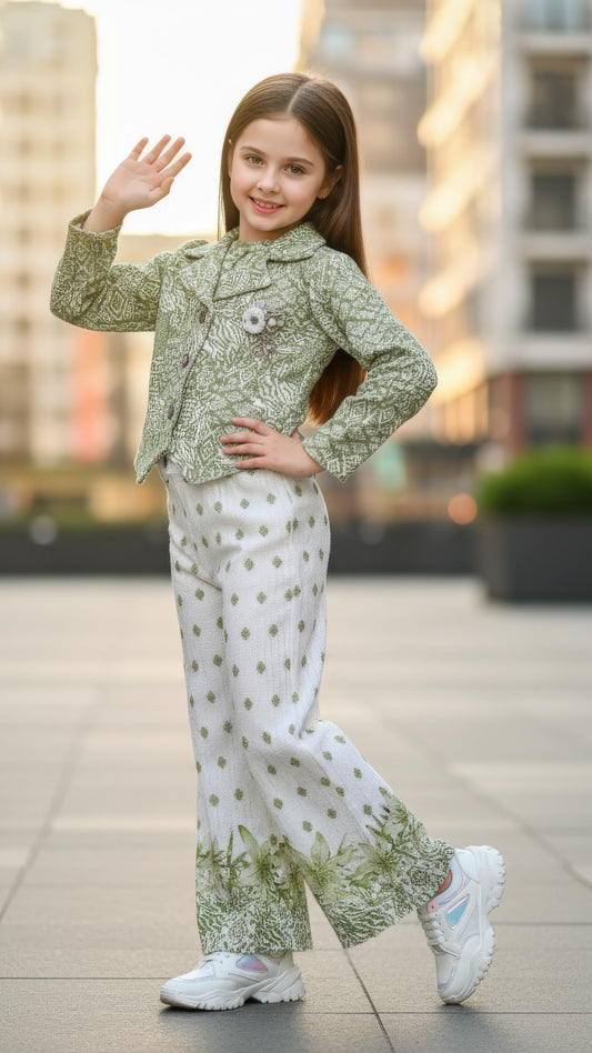 Kids Green Ethnic Top and Palazzo Set | Little Luxe Styles - Little Luxe Styles | Premium Kidswear India