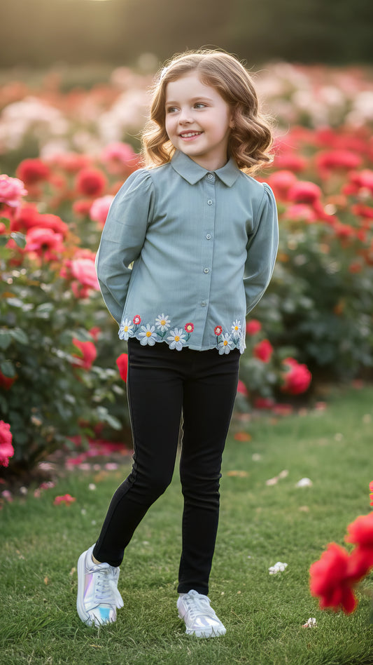 Kids Teal Daisy Shirt | Little Luxe Styles - Little Luxe Styles | Premium Kidswear India