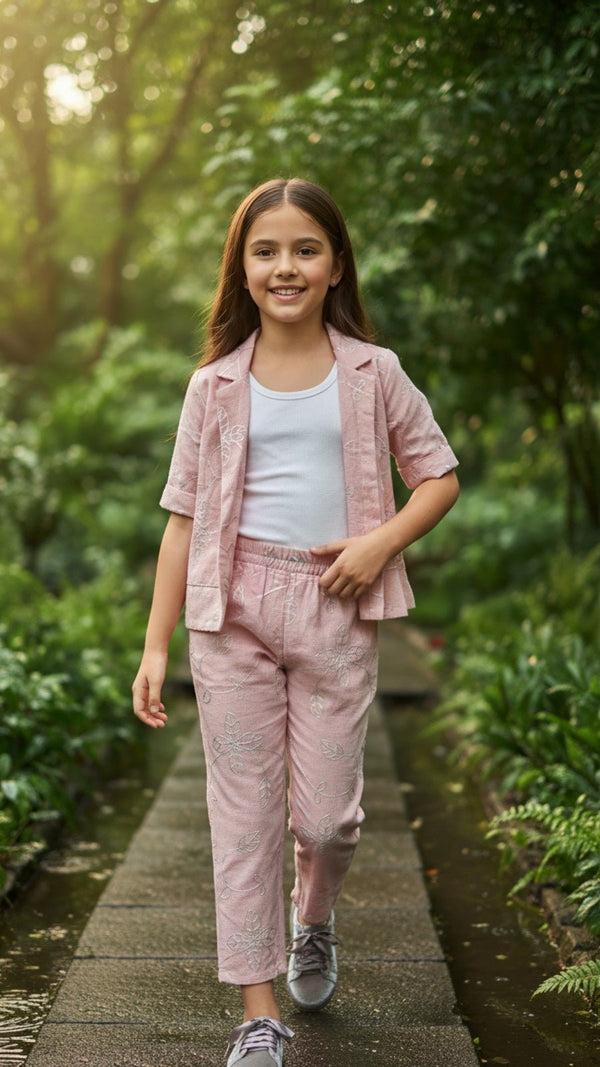 Stylish Pink Blazer & Floral Printed Palazzo Set for Girls | Little Luxe Styles - Little Luxe Styles | Premium Kidswear India